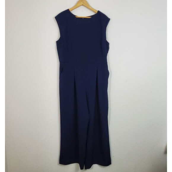 New York & Co Jumpsuit 16 Navy Blue Wide Leg Classic Office Business Work - Picture 1 of 10